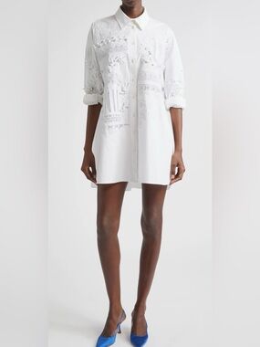 Carolina Herrera Oversize Embroidered Stretch Cotton Button-Up Shirt